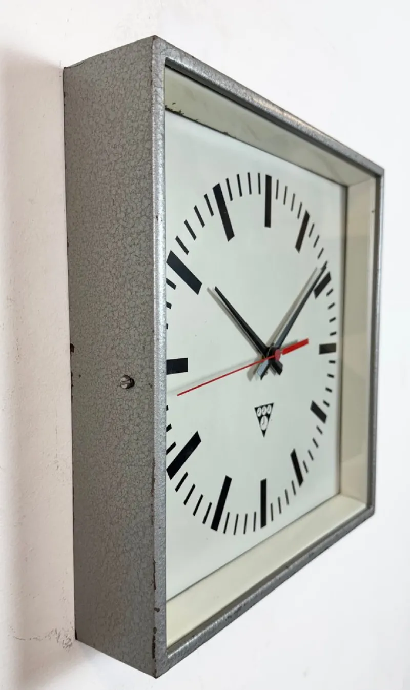Hot Pamono Industrial Grey Square Wall Clock from Pragotron, 1980s