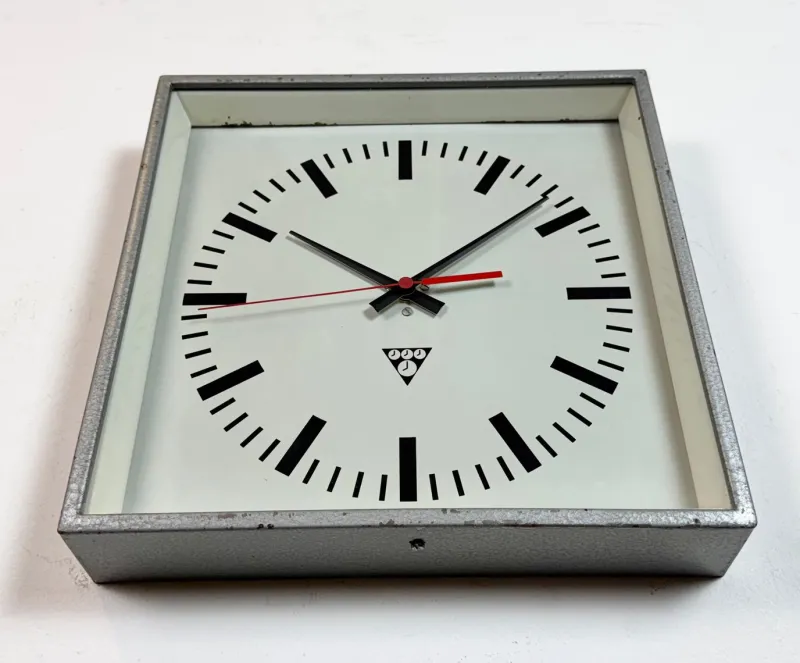 Hot Pamono Industrial Grey Square Wall Clock from Pragotron, 1980s