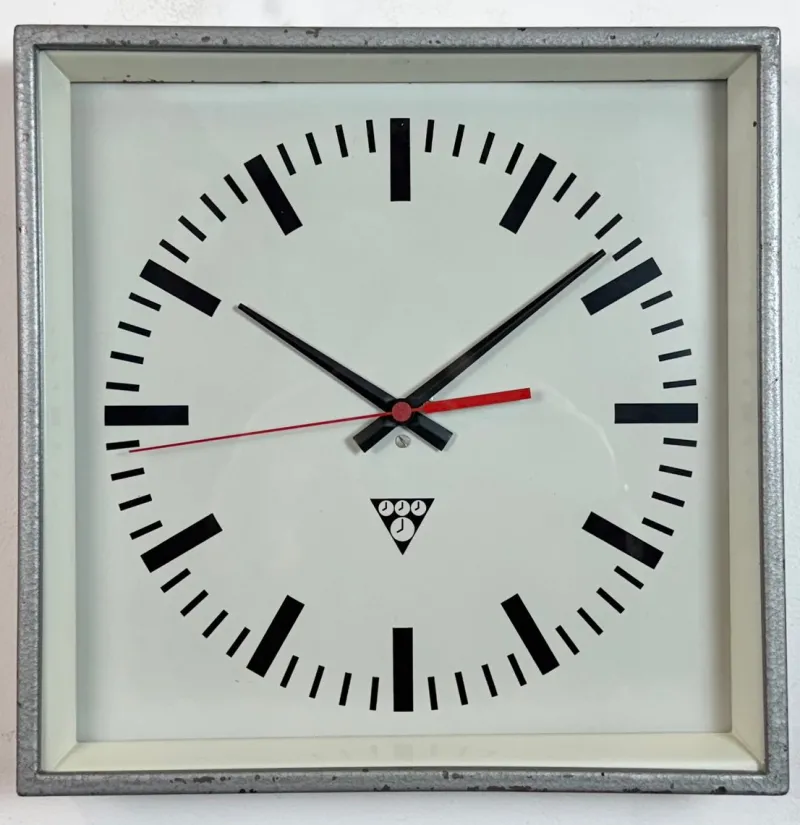 Hot Pamono Industrial Grey Square Wall Clock from Pragotron, 1980s