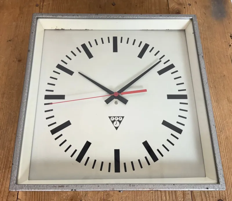 Hot Pamono Industrial Grey Square Wall Clock from Pragotron, 1980s