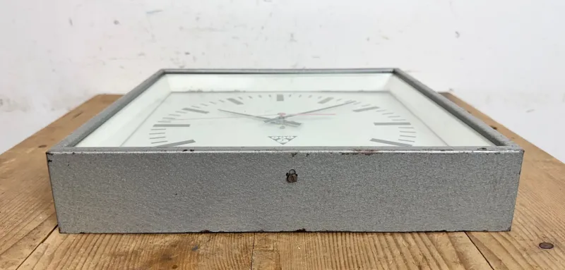 Hot Pamono Industrial Grey Square Wall Clock from Pragotron, 1980s