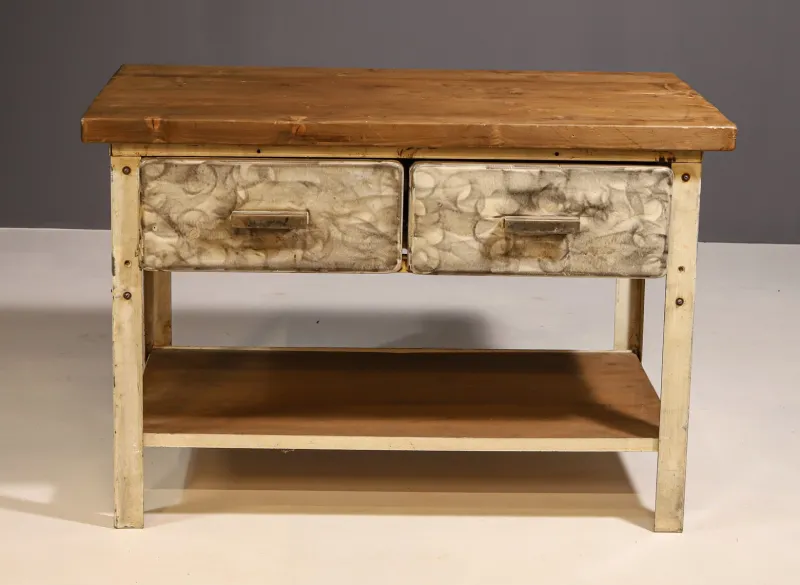 Pamono Industrial Iron Kitchen Table, Former Czechoslovakia, 1950s> Worktables & Workbenches