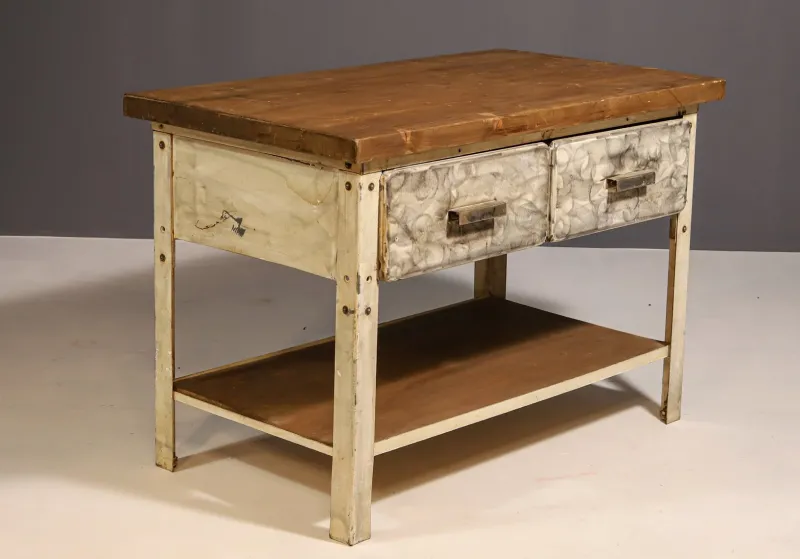 Pamono Industrial Iron Kitchen Table, Former Czechoslovakia, 1950s> Worktables & Workbenches