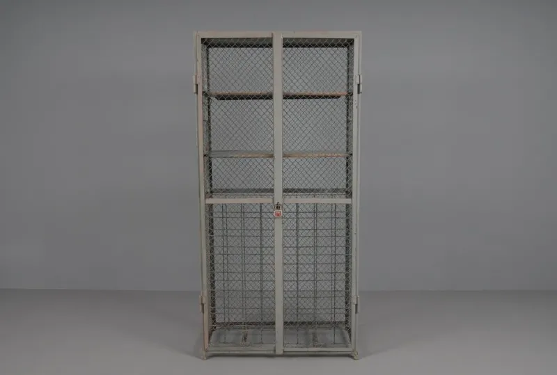 Sale Pamono Industrial Lockable Metal Wine Cabinet with Space for 64 Wine Bottles, 1960s