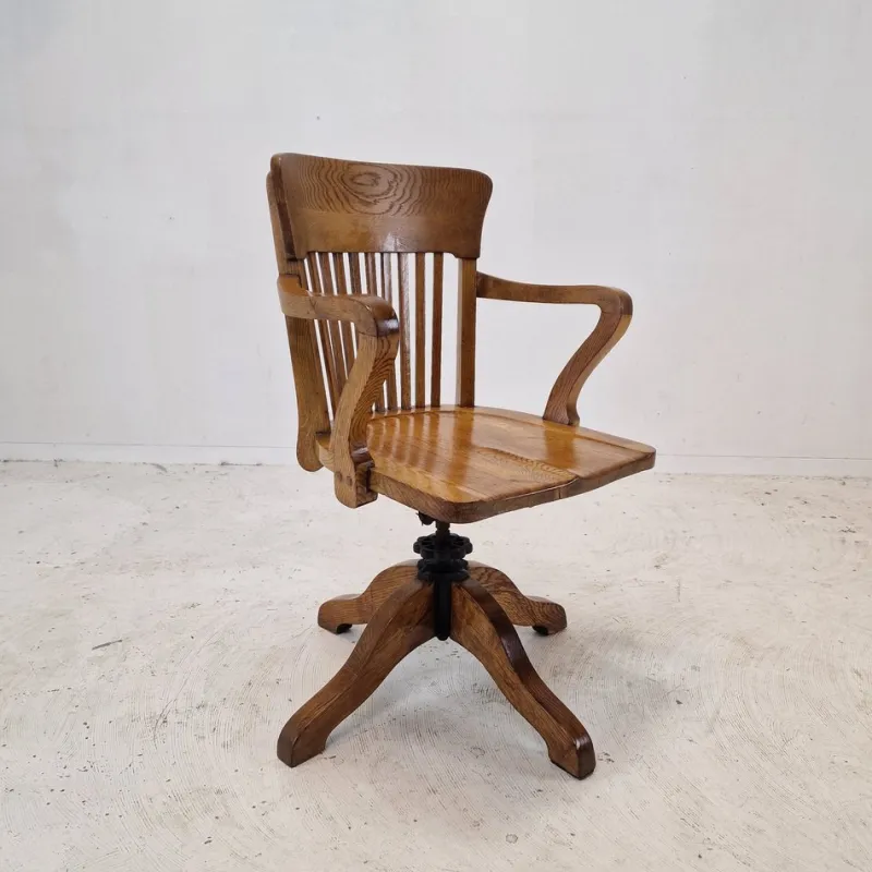 New Pamono Industrial Oak Swivel Chair, 1900s