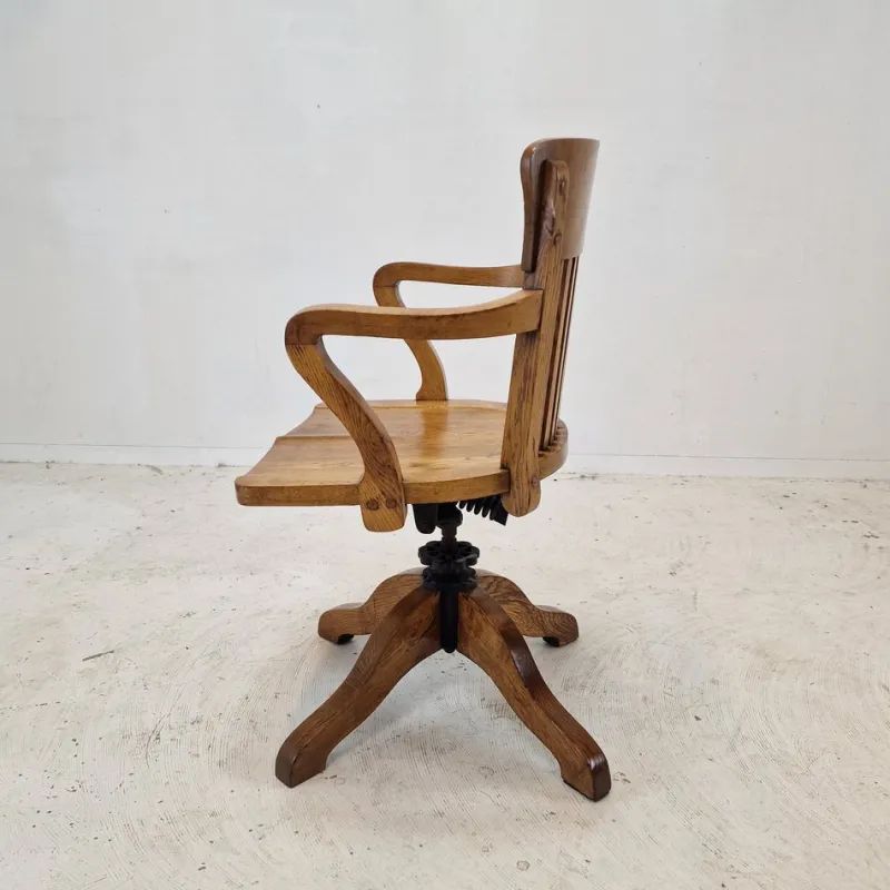 New Pamono Industrial Oak Swivel Chair, 1900s