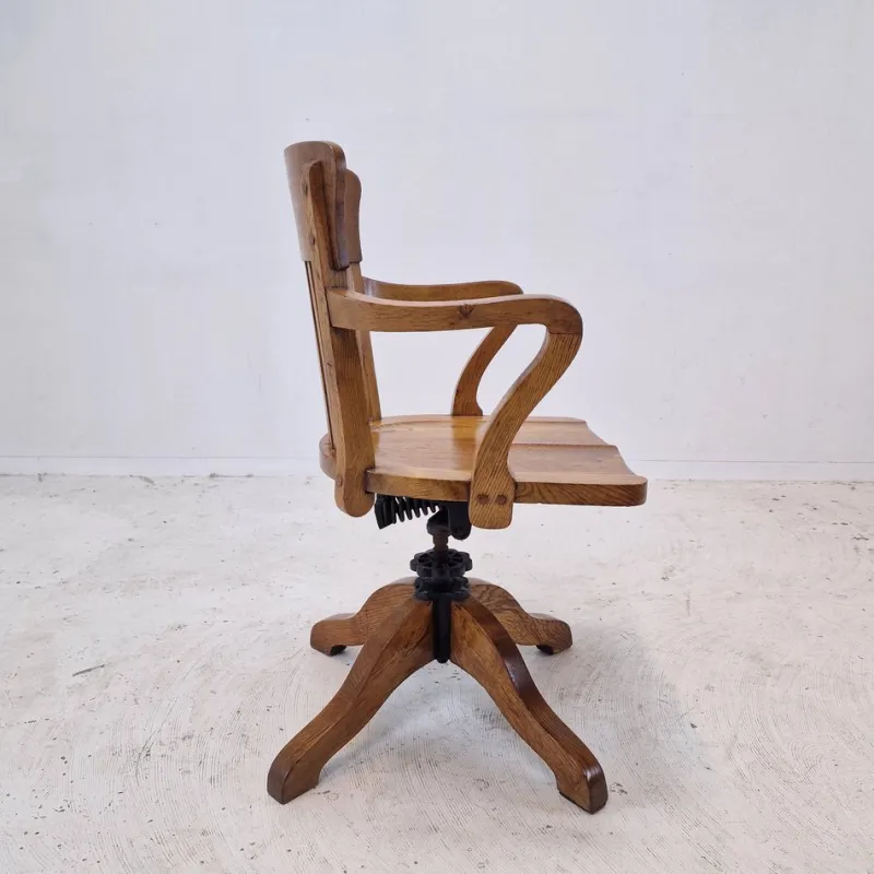 New Pamono Industrial Oak Swivel Chair, 1900s
