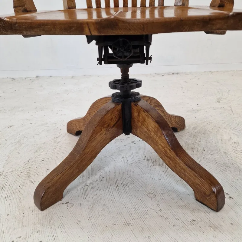 New Pamono Industrial Oak Swivel Chair, 1900s