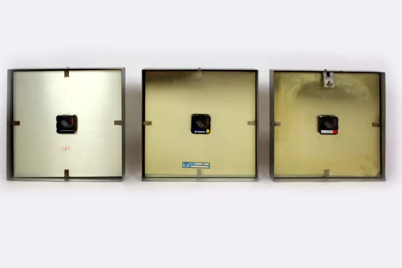 Pamono Industrial Square Railway Clocks from Pragotron, 1980s, Set of 3
