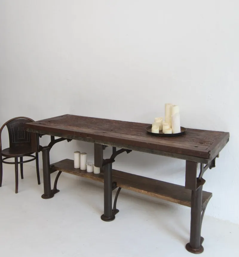 New Pamono Industrial Wabi-Sabi Cast Iron and Wood Console Worktable, 1920s