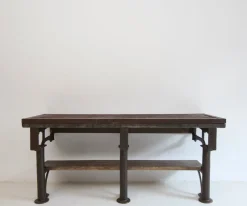 New Pamono Industrial Wabi-Sabi Cast Iron and Wood Console Worktable, 1920s