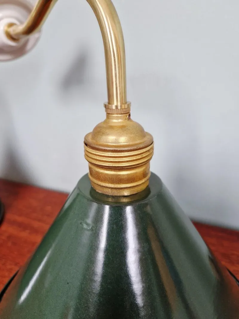 Pamono Industrial Wall Lights in Brass and Green Enamelled Sheet Metal, 1950s, Set of 2