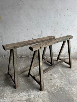 Outlet Pamono Industrial Wooden Trestles, 1940s, Set of 2
