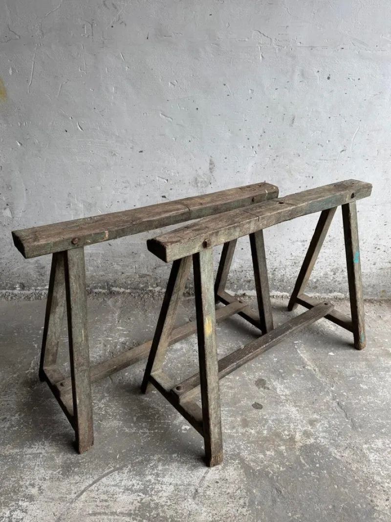 Outlet Pamono Industrial Wooden Trestles, 1940s, Set of 2