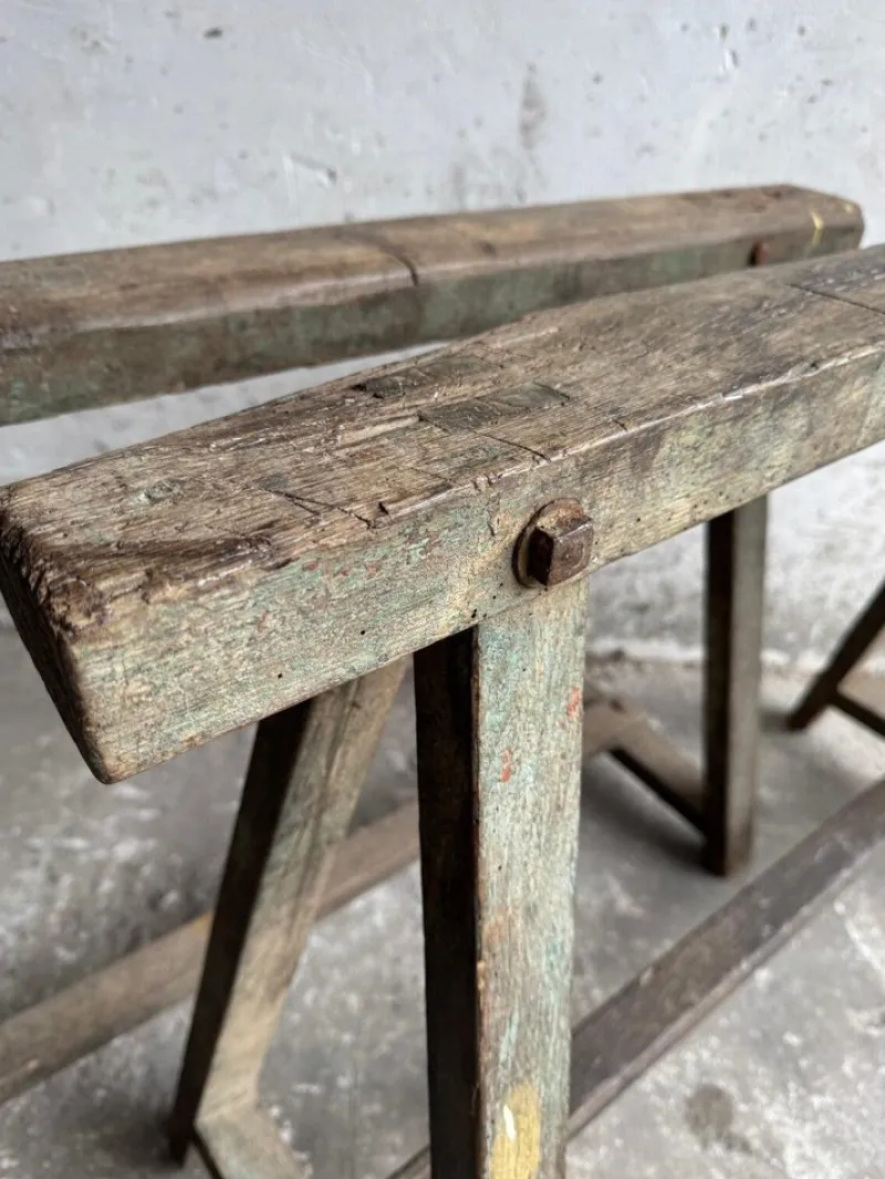 Outlet Pamono Industrial Wooden Trestles, 1940s, Set of 2