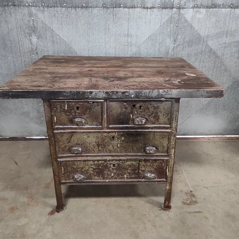 Pamono Industrial Workbench in Metal & Wood> Worktables & Workbenches