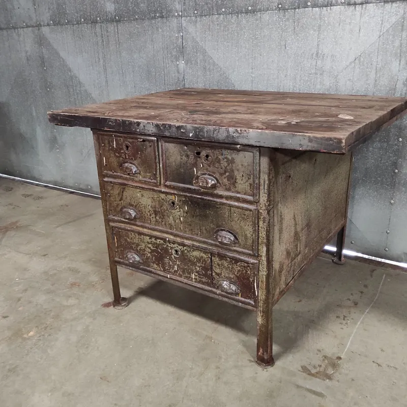 Pamono Industrial Workbench in Metal & Wood> Worktables & Workbenches