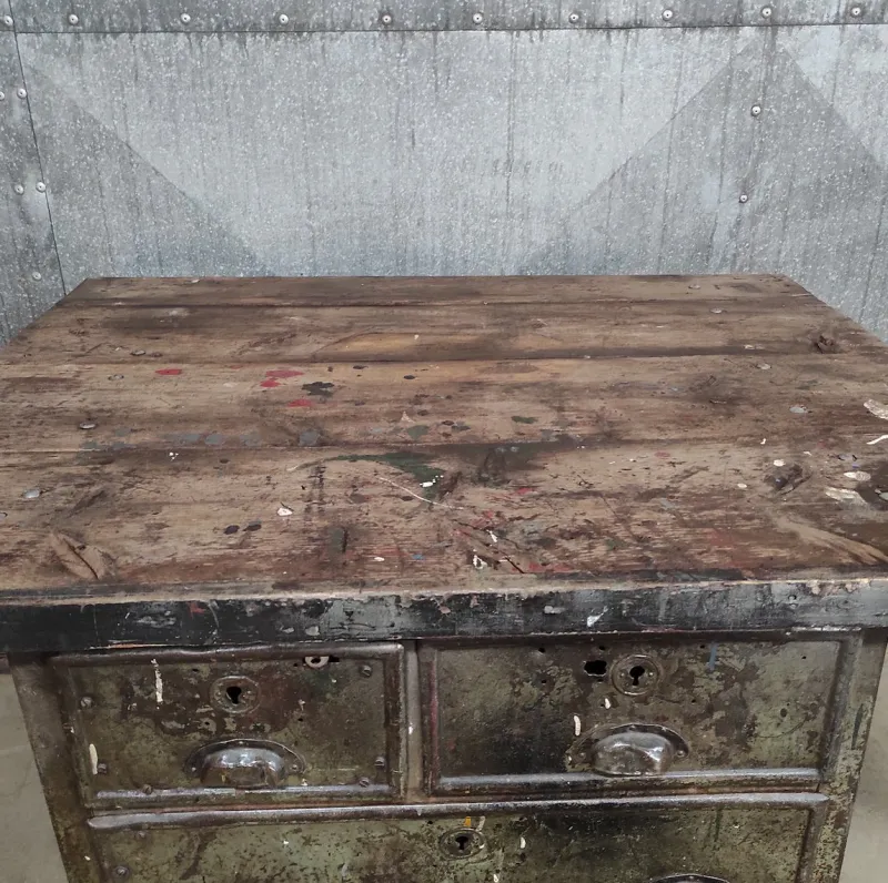 Pamono Industrial Workbench in Metal & Wood> Worktables & Workbenches