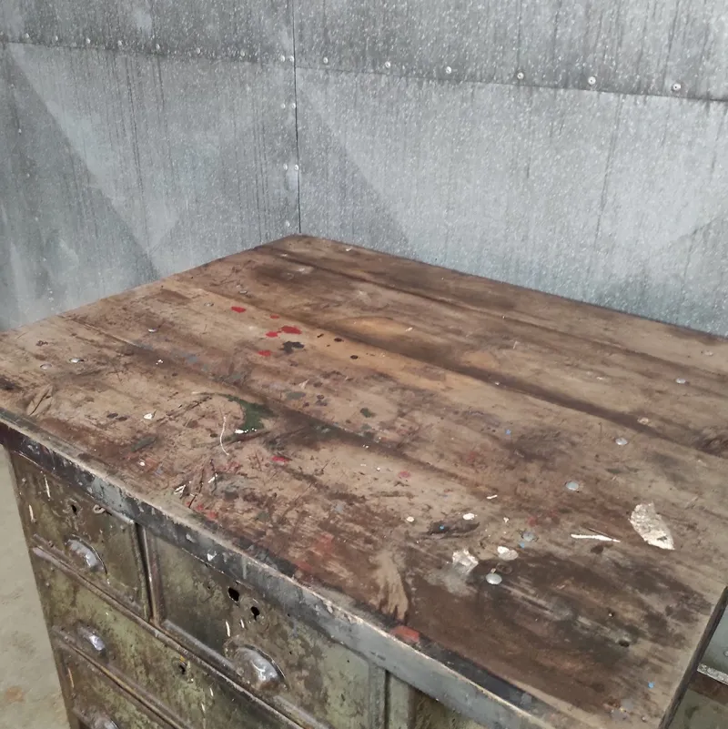 Pamono Industrial Workbench in Metal & Wood> Worktables & Workbenches