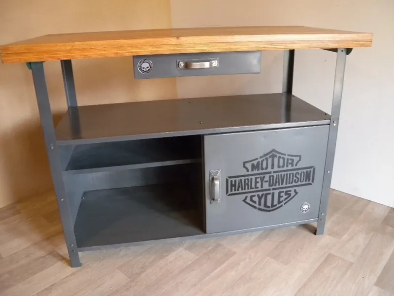Pamono Industrial Workbench with Harley Davidson Airbrush> Worktables & Workbenches