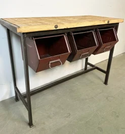 Pamono Industrial Worktable with Three Iron Drawers, 1960s