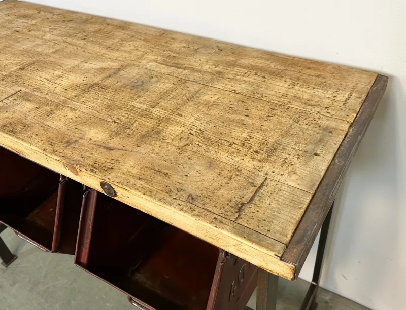 Pamono Industrial Worktable with Three Iron Drawers, 1960s