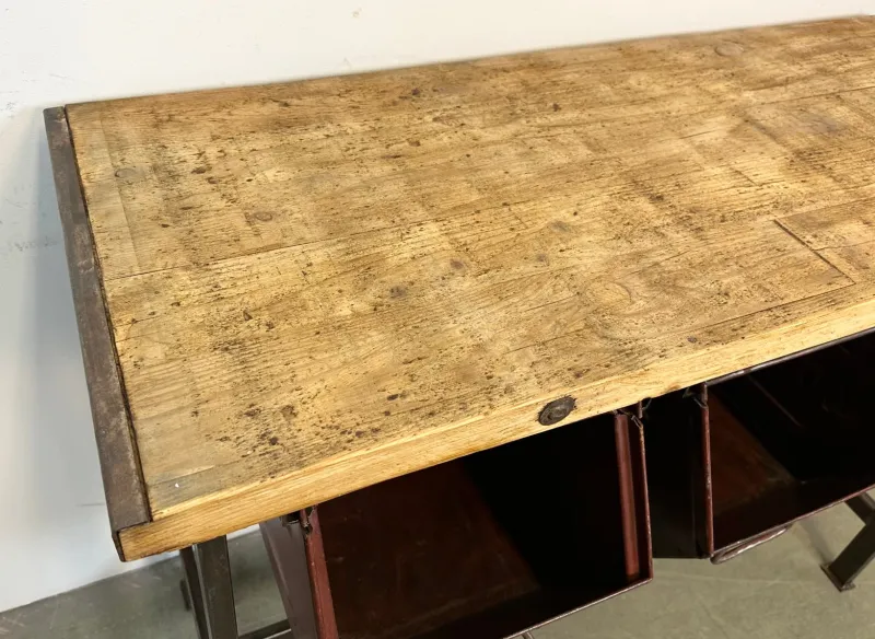 Pamono Industrial Worktable with Three Iron Drawers, 1960s