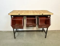 Pamono Industrial Worktable with Three Iron Drawers, 1960s