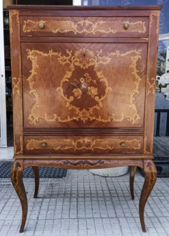 Sale Pamono Inlaid Wood and Glass Secretaire, 1970s