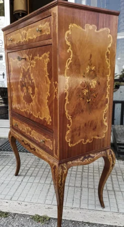 Sale Pamono Inlaid Wood and Glass Secretaire, 1970s