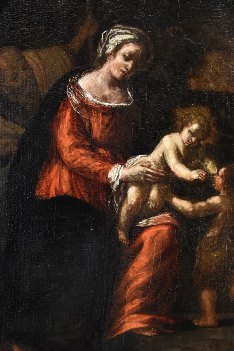 Pamono Ippolito Scarsella, Holy Family with St John, 1600, Oil on Board, Framed> Old Masters|Classical