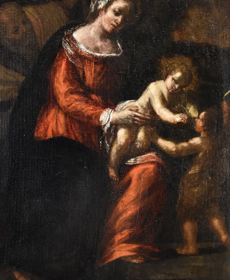 Pamono Ippolito Scarsella, Holy Family with St John, 1600, Oil on Board, Framed> Old Masters|Classical