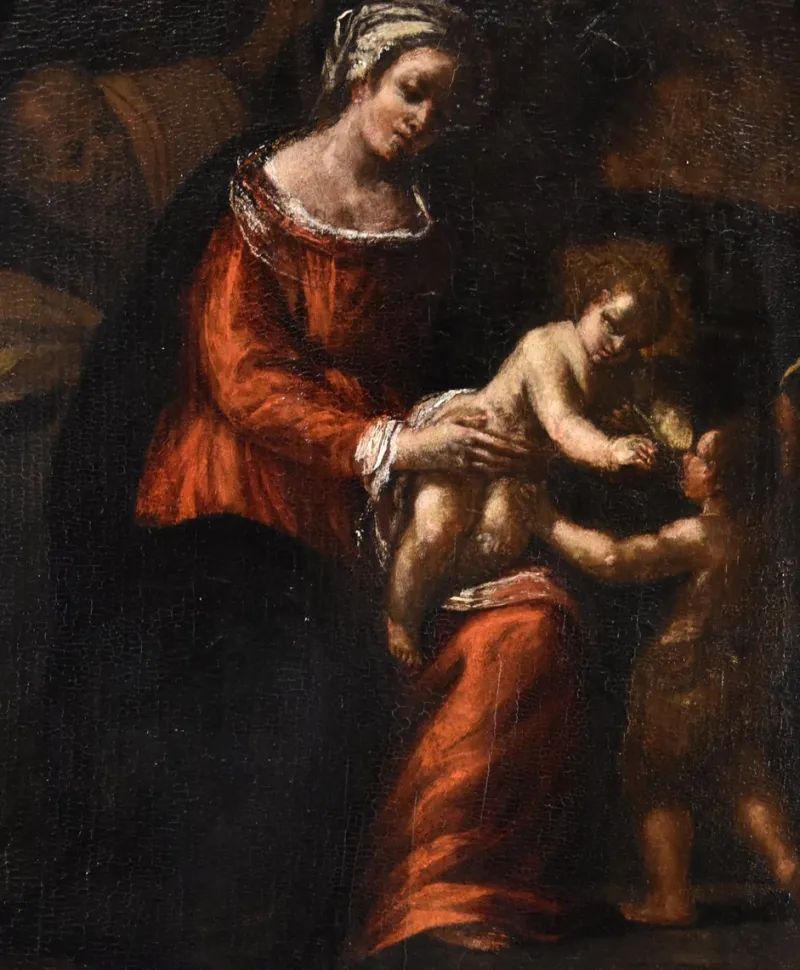Pamono Ippolito Scarsella, Holy Family with St John, 1600, Oil on Board, Framed> Old Masters|Classical