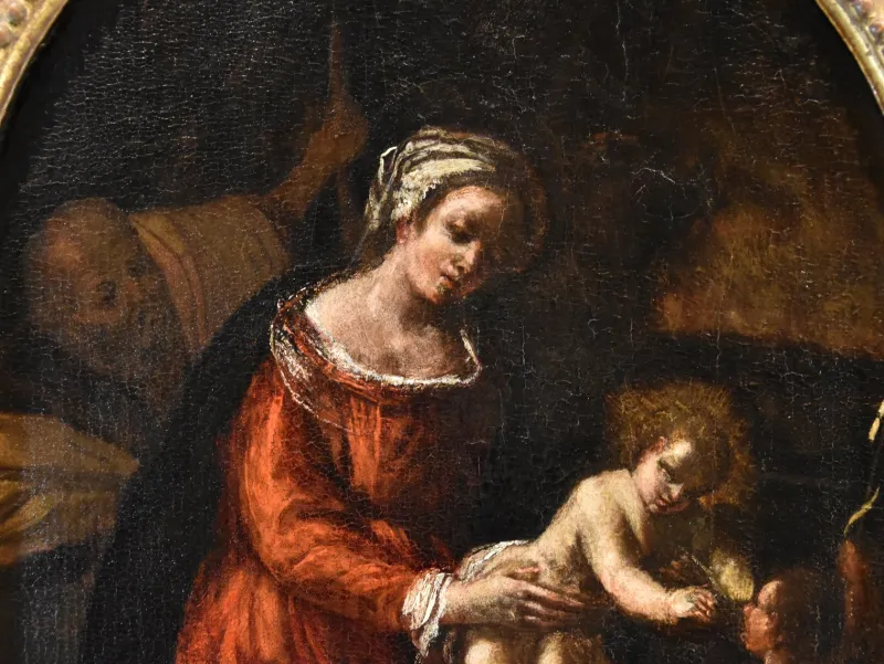 Pamono Ippolito Scarsella, Holy Family with St John, 1600, Oil on Board, Framed> Old Masters|Classical
