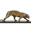 Pamono Irenee Rochard, Art Deco Sculpture of a Panther, 1930, Bronze on Marble Base> Art Deco