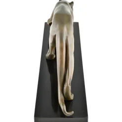 Pamono Irenee Rochard, Art Deco Sculpture of a Panther, 1930, Bronze on Marble Base><noscript><img width=