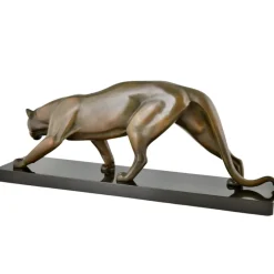 Pamono Irenee Rochard, Art Deco Sculpture of a Panther, 1930, Bronze on Marble Base><noscript><img width=