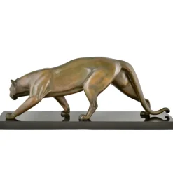 Pamono Irenee Rochard, Art Deco Sculpture of a Panther, 1930, Bronze on Marble Base><noscript><img width=