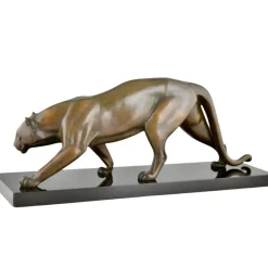 Pamono Irenee Rochard, Art Deco Sculpture of a Panther, 1930, Bronze on Marble Base><noscript><img width=