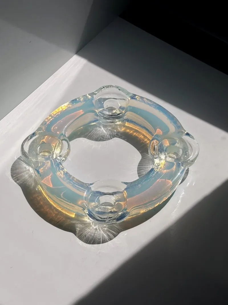 Hot Pamono Iridescent Opaline Murano Glass Filigrana Candleholder, 1960s