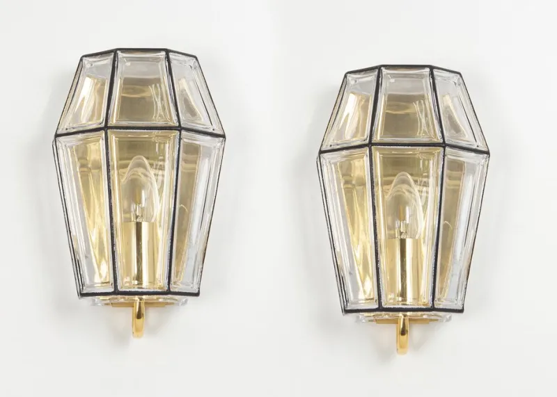 Pamono Iron and Glass Wall Light Sconces from Limburg, Germany, 1960s, Set of 2> Wall Lights & Sconces