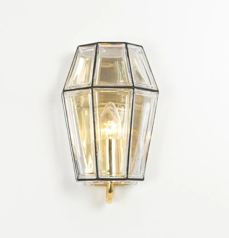 Pamono Iron and Glass Wall Light Sconces from Limburg, Germany, 1960s, Set of 2> Wall Lights & Sconces