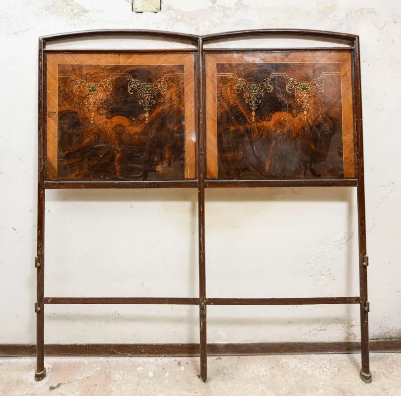 Hot Pamono Iron Double Bed with Hand-Painted Metal Head