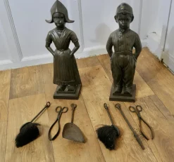 Pamono Iron Dutch Girl and Boy Companion Set, 1930s, Set of 8> Fireplaces And Mantels
