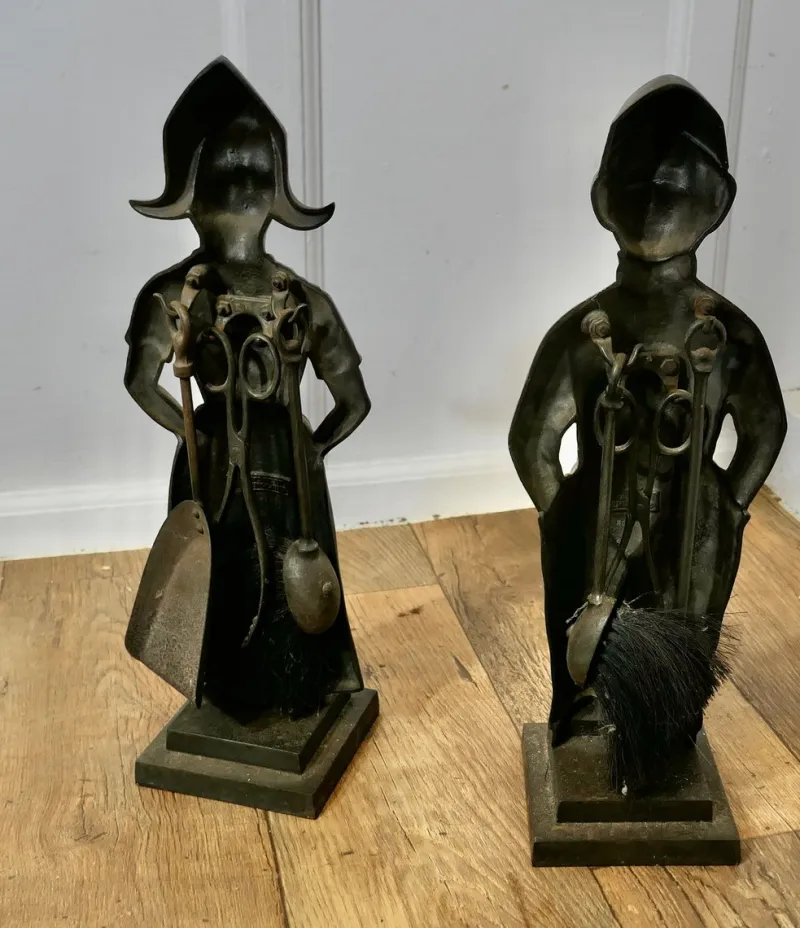 Pamono Iron Dutch Girl and Boy Companion Set, 1930s, Set of 8> Fireplaces And Mantels