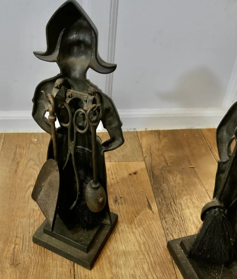 Pamono Iron Dutch Girl and Boy Companion Set, 1930s, Set of 8> Fireplaces And Mantels