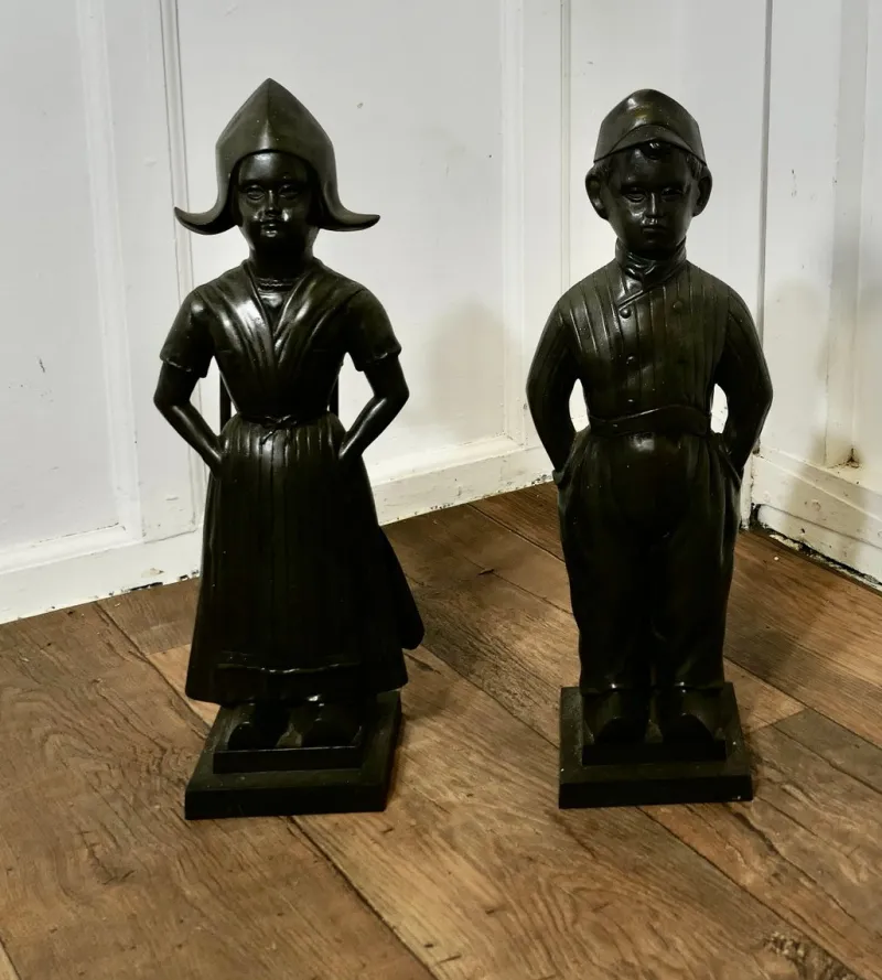 Pamono Iron Dutch Girl and Boy Companion Set, 1930s, Set of 8> Fireplaces And Mantels