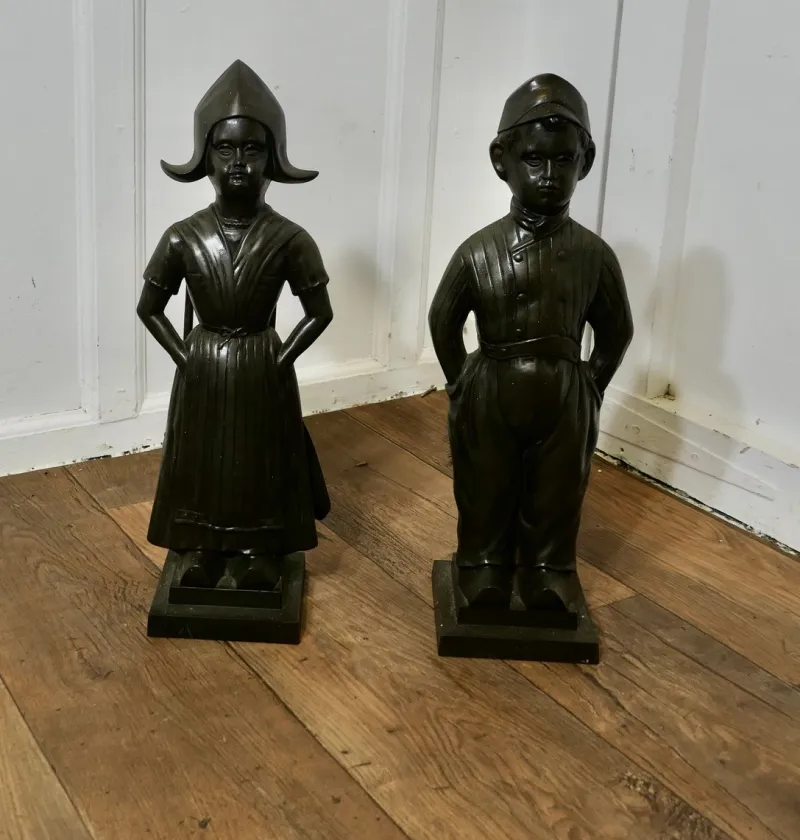 Pamono Iron Dutch Girl and Boy Companion Set, 1930s, Set of 8> Fireplaces And Mantels