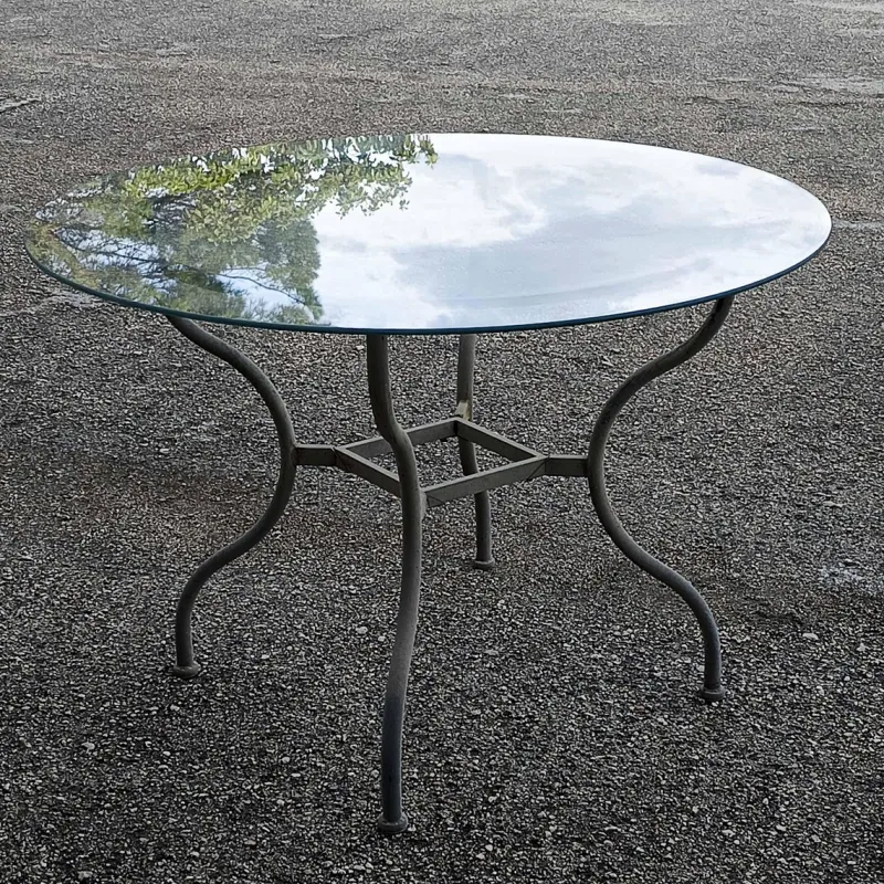 New Pamono Iron Outdoor Table with Round Glass Top, 1990s