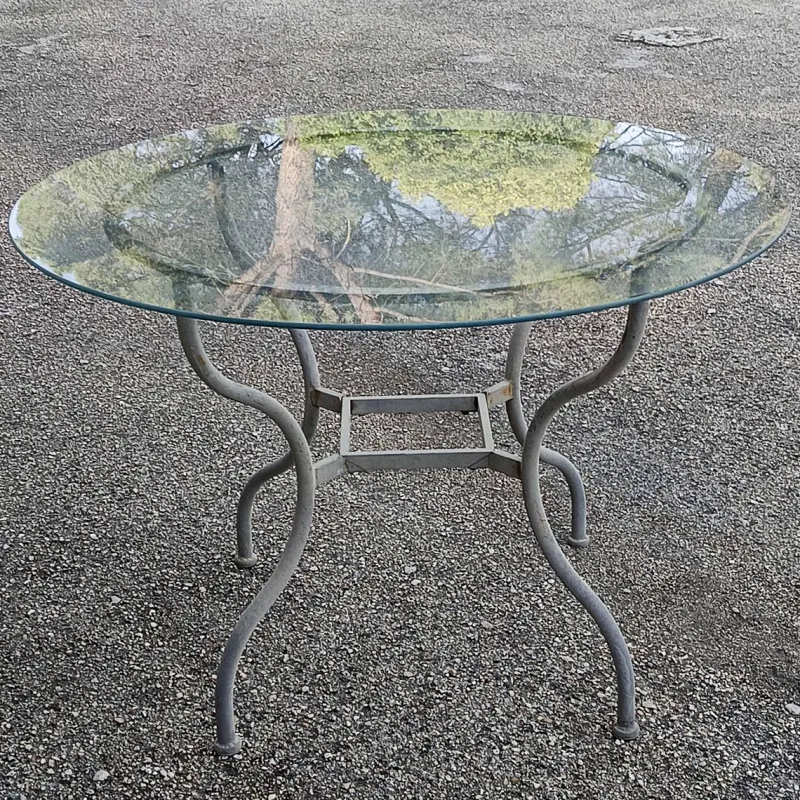 New Pamono Iron Outdoor Table with Round Glass Top, 1990s